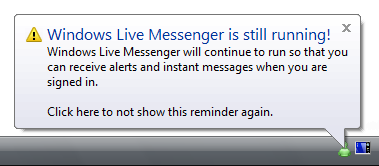 screen shot of 'live messenger is running' warning