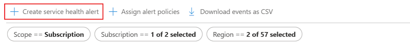 Screenshot that shows how to select 'Create service health alert' in the Azure portal.