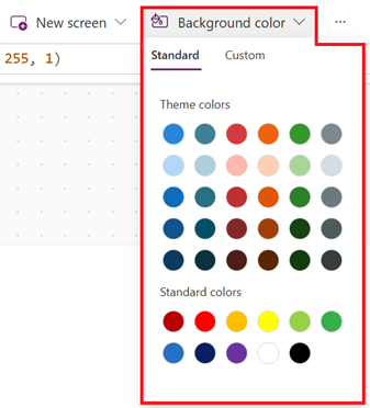 Screenshot that shows where to choose a background color from the command bar.