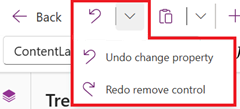 Screenshot that shows where the undo and redo controls are located in the command bar.