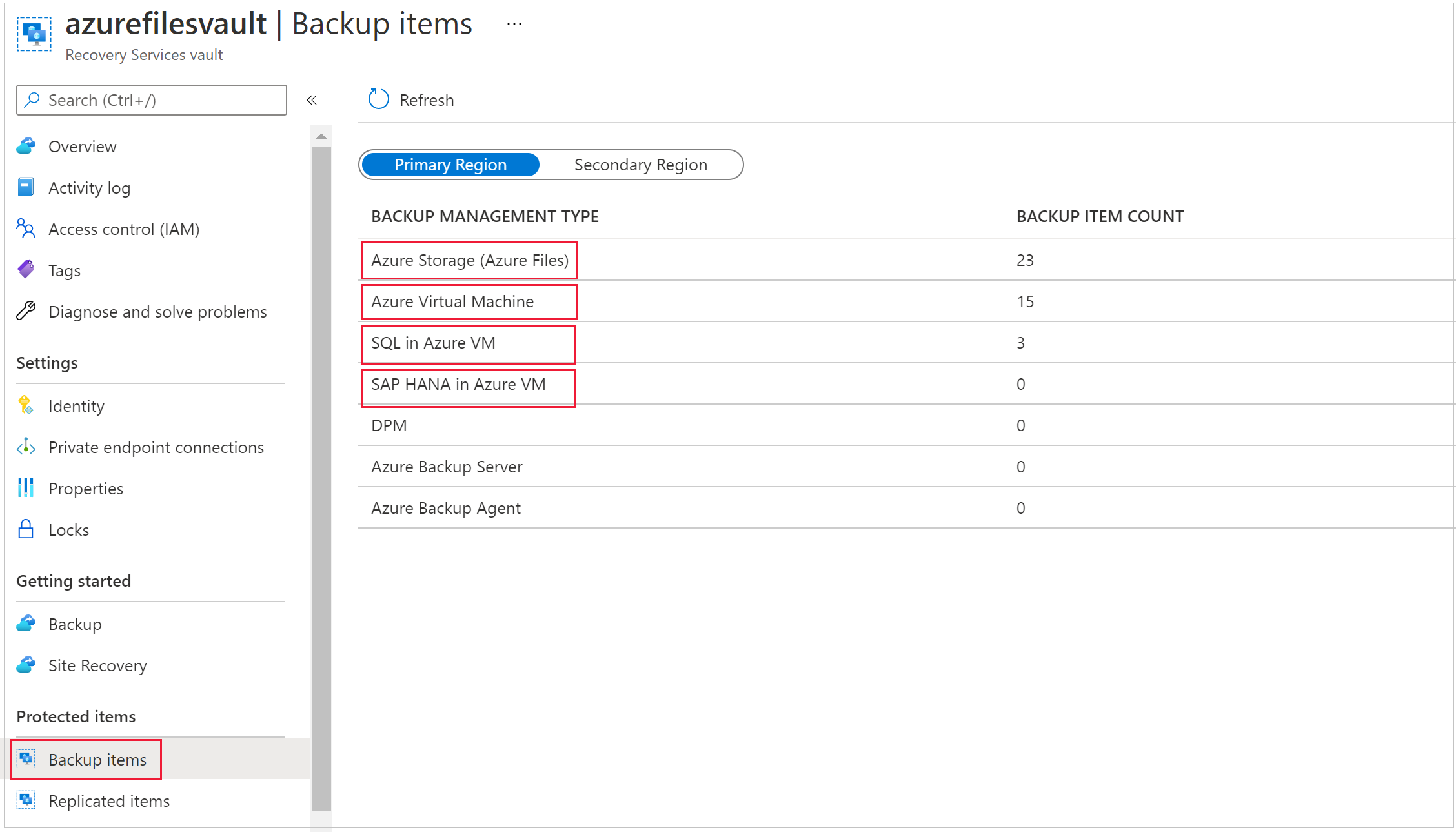 Screenshot that shows selecting the backup type.