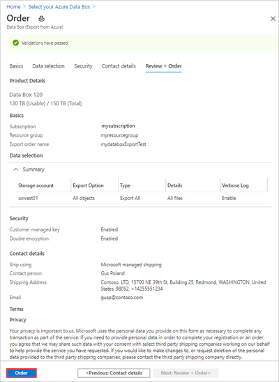 Screen capture of the Order Review pane.