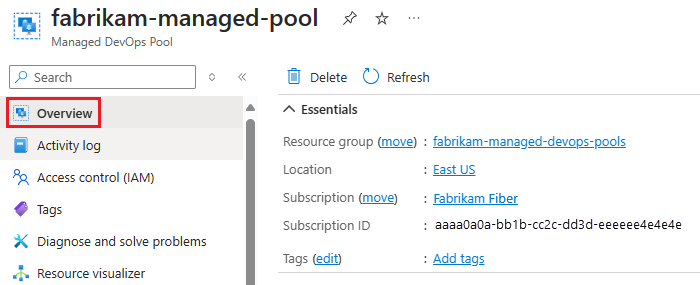 Screenshot that shows pool overview essentials.
