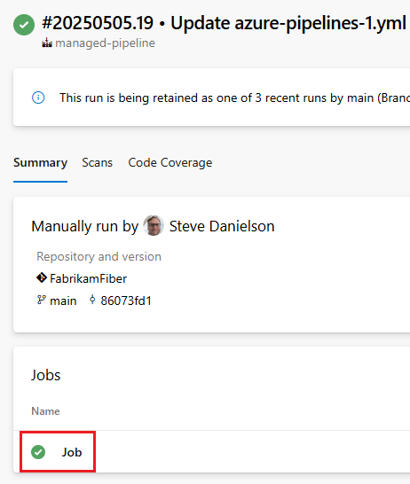 Screenshot of pipeline run details.