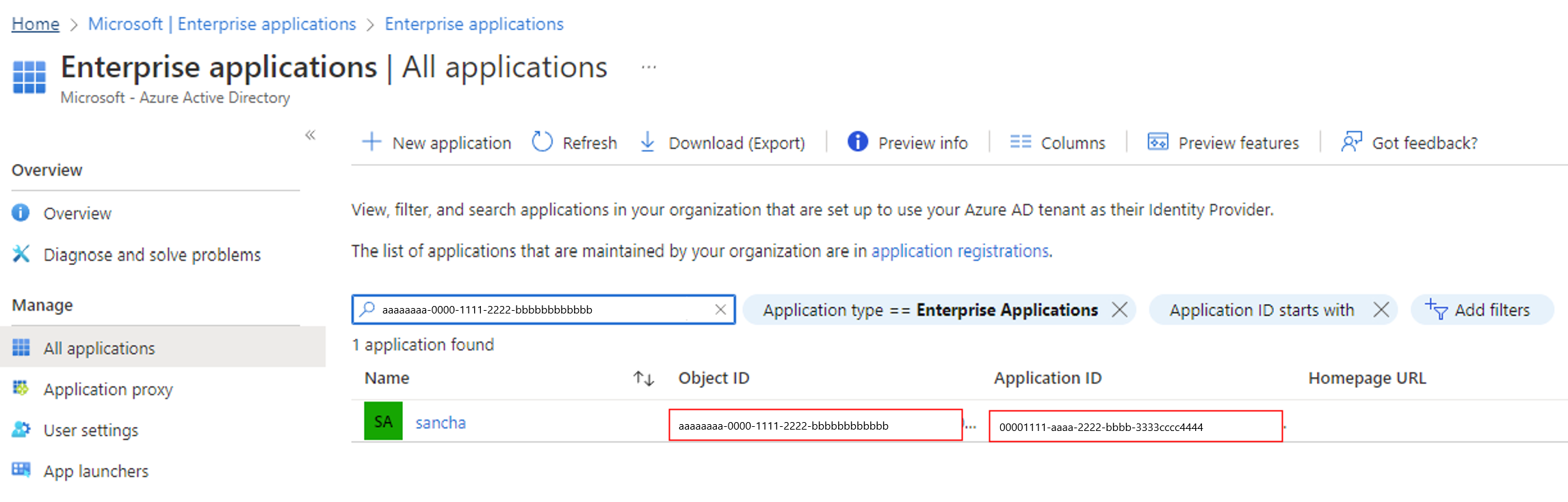 Screenshot of the application ID for a user-assigned identity.