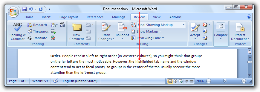 screen shot of tracking group on review tab