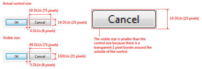 diagram of button dimensions in pixels and dlus