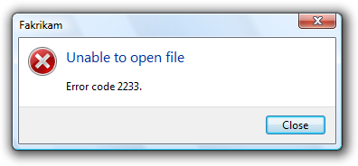 screen shot of message: unable to open file