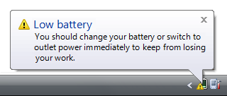 screen shot of a low-battery notification