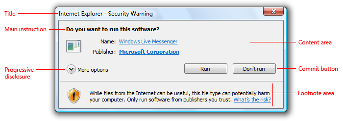 screen shot identifying dialog box elements