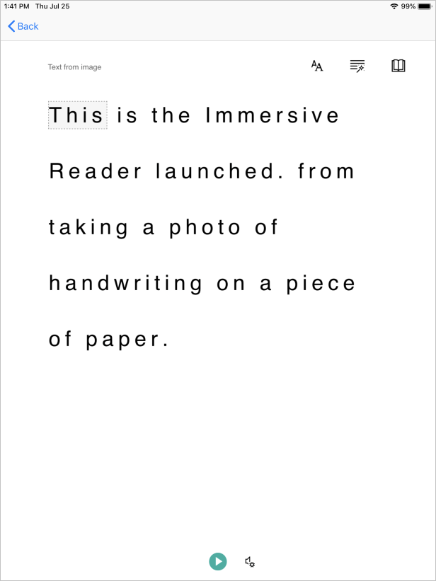 Screenshot of the Immersive Reader app.