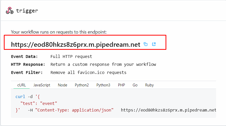 Screenshot of RequestBin URL configuration.