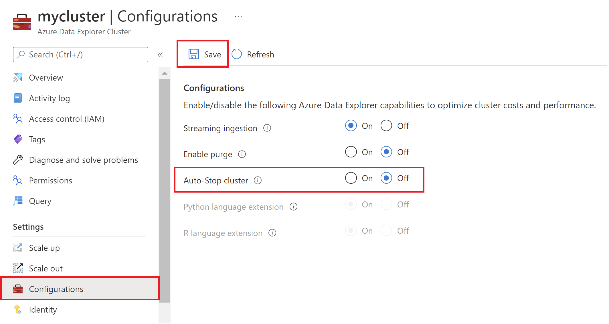 Screenshot of auto-stop configuration in the Azure portal.