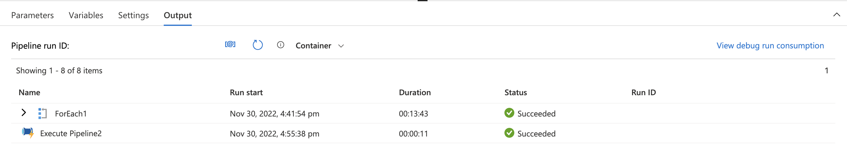 Screenshot of the container monitoring  collapsed view.