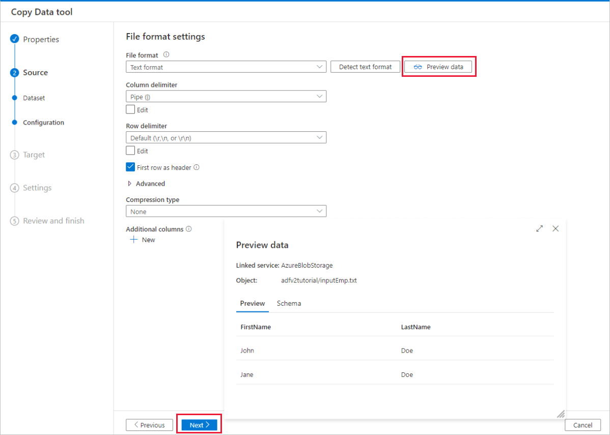 Screenshot of the File format settings.