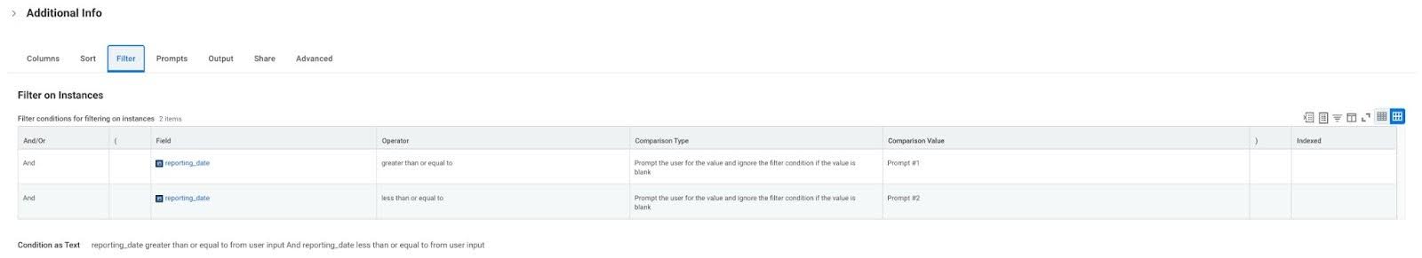 Inclusive filter type selection for prompts