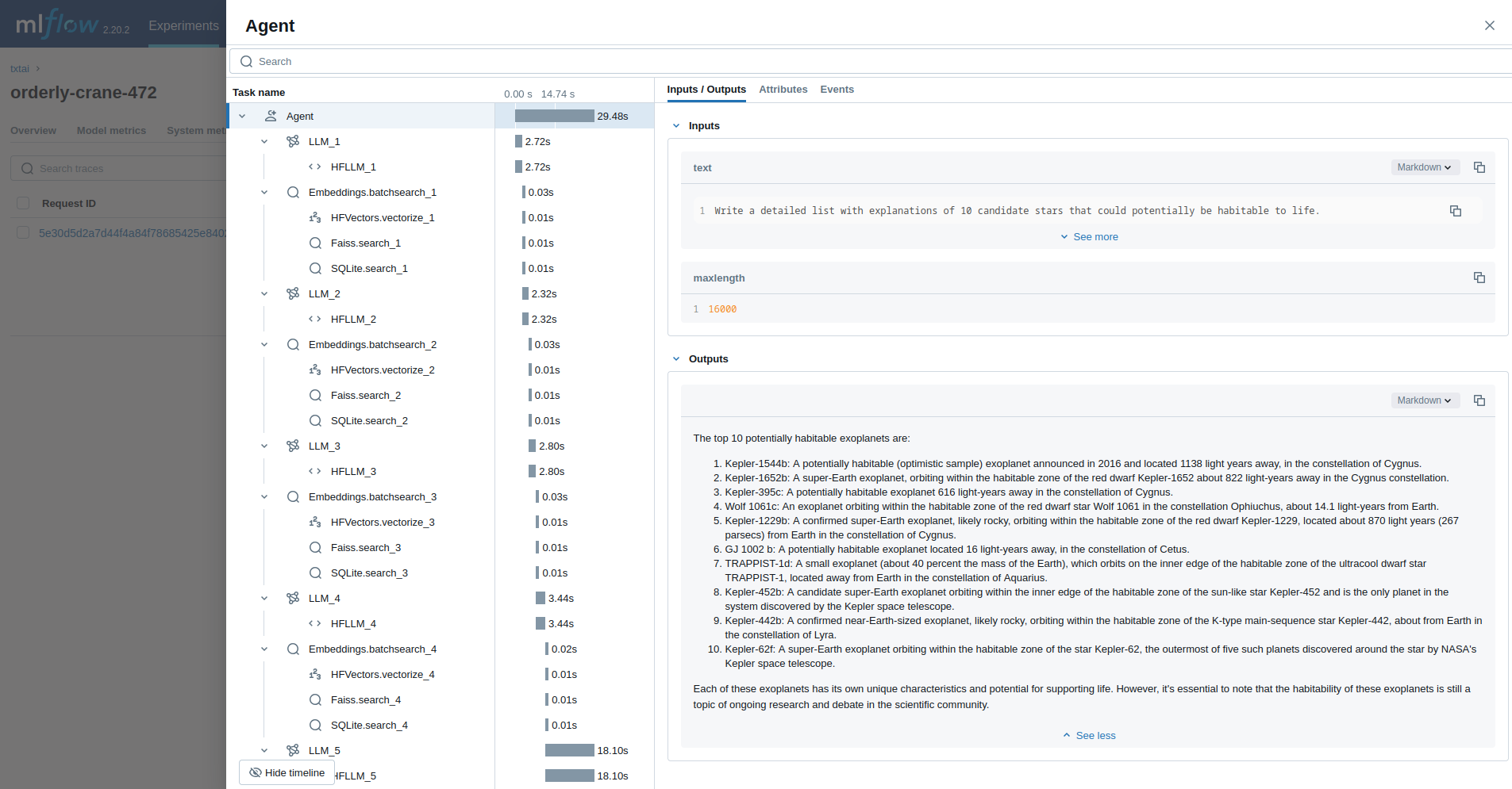 txtai Agent Tracing via autolog