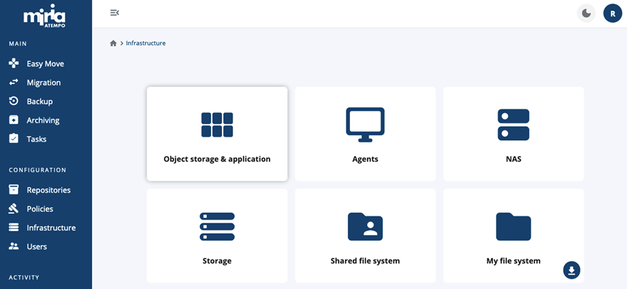 Screenshot of the Miria Overview section of the Miria software.
