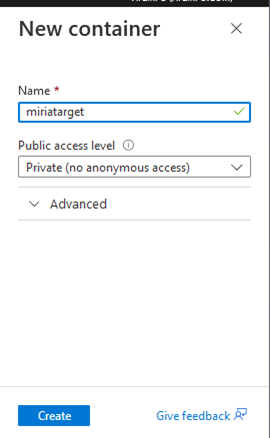 Screenshot of the New Container Creation dialog box in the Miria software.