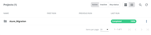Screenshot of the dialog box showing the project completed.