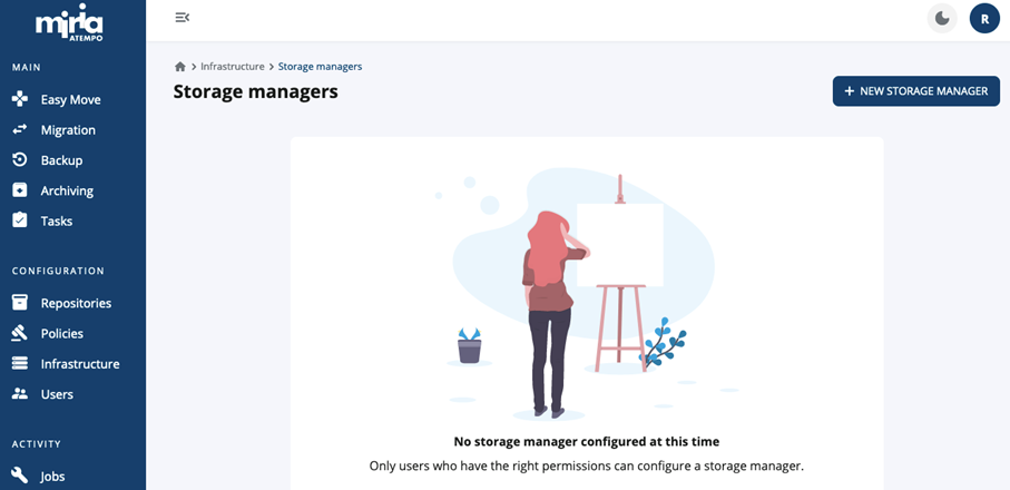 Screenshot of the New Storage Manager dialog box in the Miria software.
