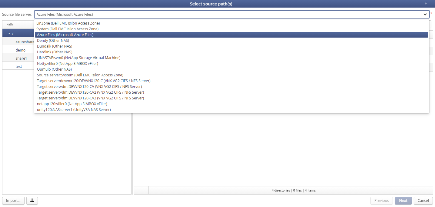 Select source and the paths to be migrated.