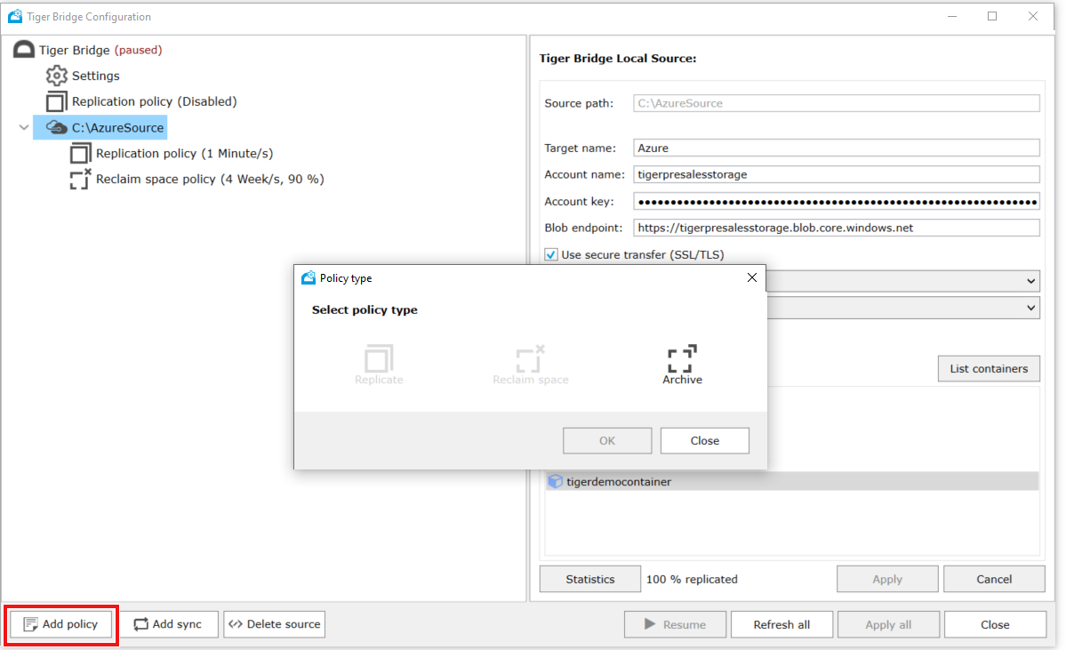 Screenshot that shows how to set a policy on data.