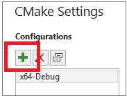 Screenshot of the controls at the top of the C Make Settings dialog. The Add Configuration button is highlighted.
