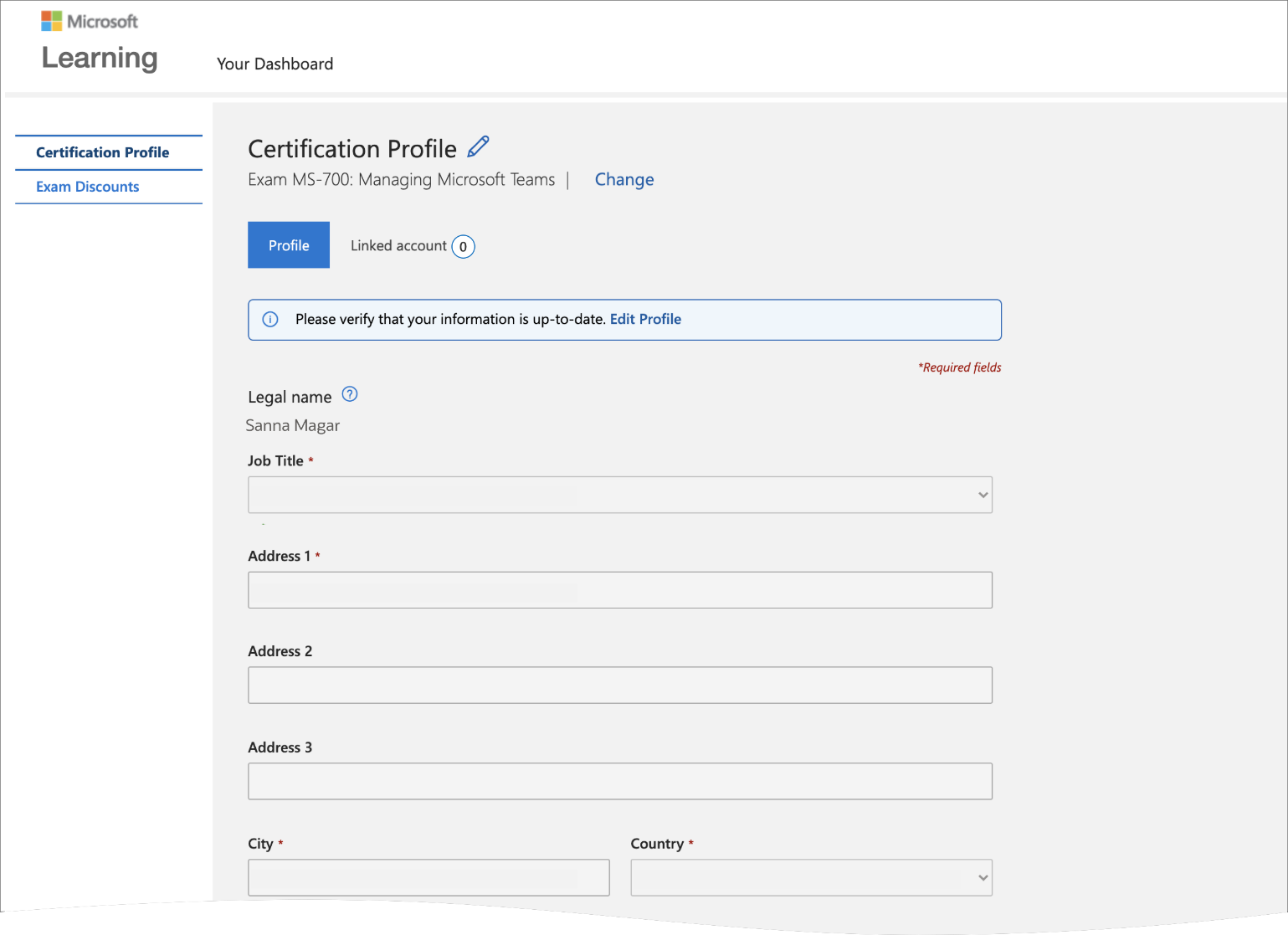Confirm details in your certification profile are accurate