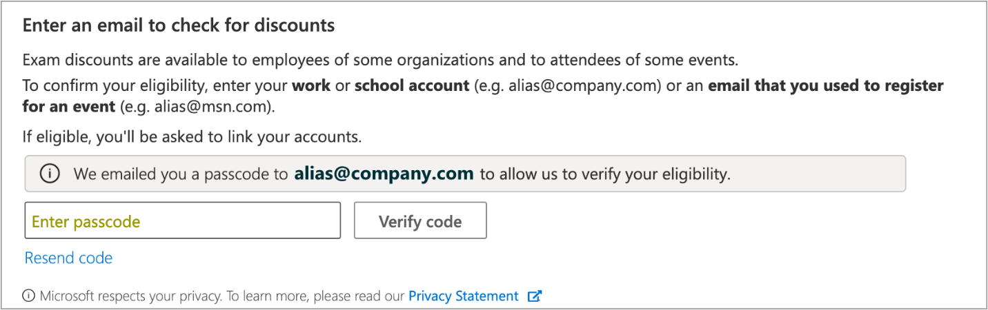 Enter passcode received in the email to proceed