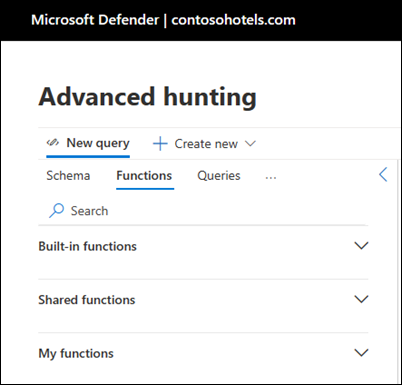 Screenshot of the three function types available in advanced hunting.