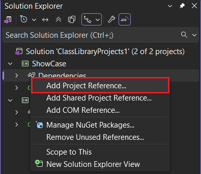 Add reference context menu in Visual Studio