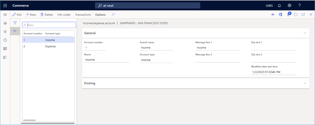 Screenshot of setting up income/expense accounts.