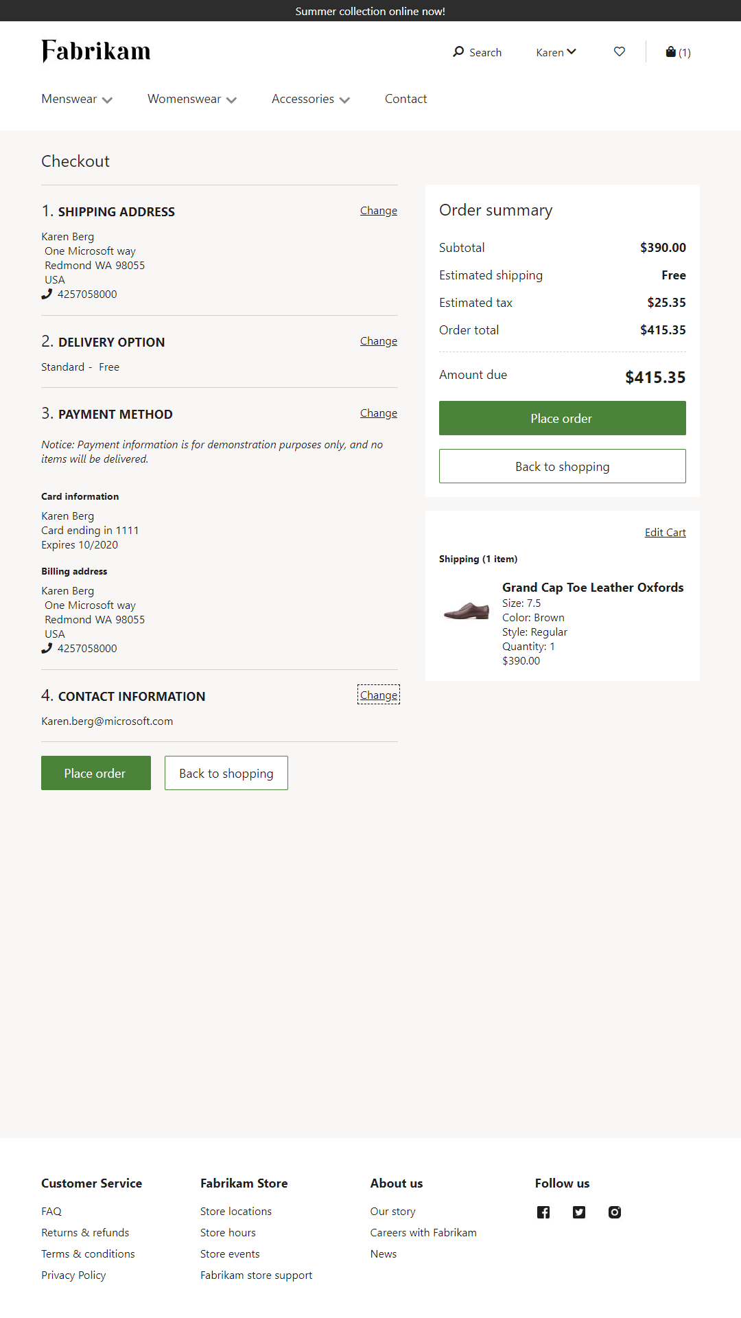 Screenshot of a checkout module.