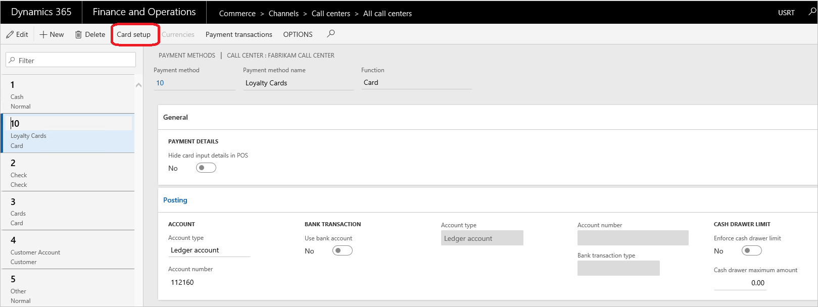 Screenshot of loyalty card setup.