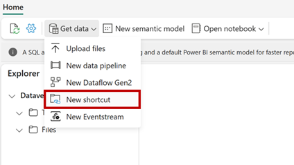 Create a shortcut through lakehouse to get data Create a shortcut through lakehouse to get data
