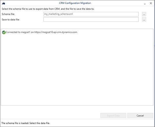 Choose a schema and export file name Choose a schema and export file name.