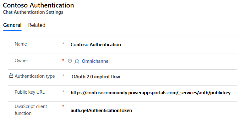 Configure chat authentication setting record Configure chat authentication setting record.