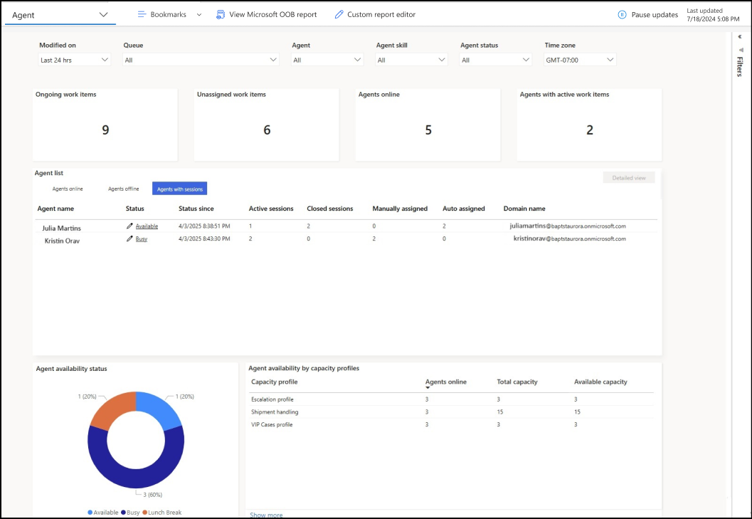 Screenshot of agent report