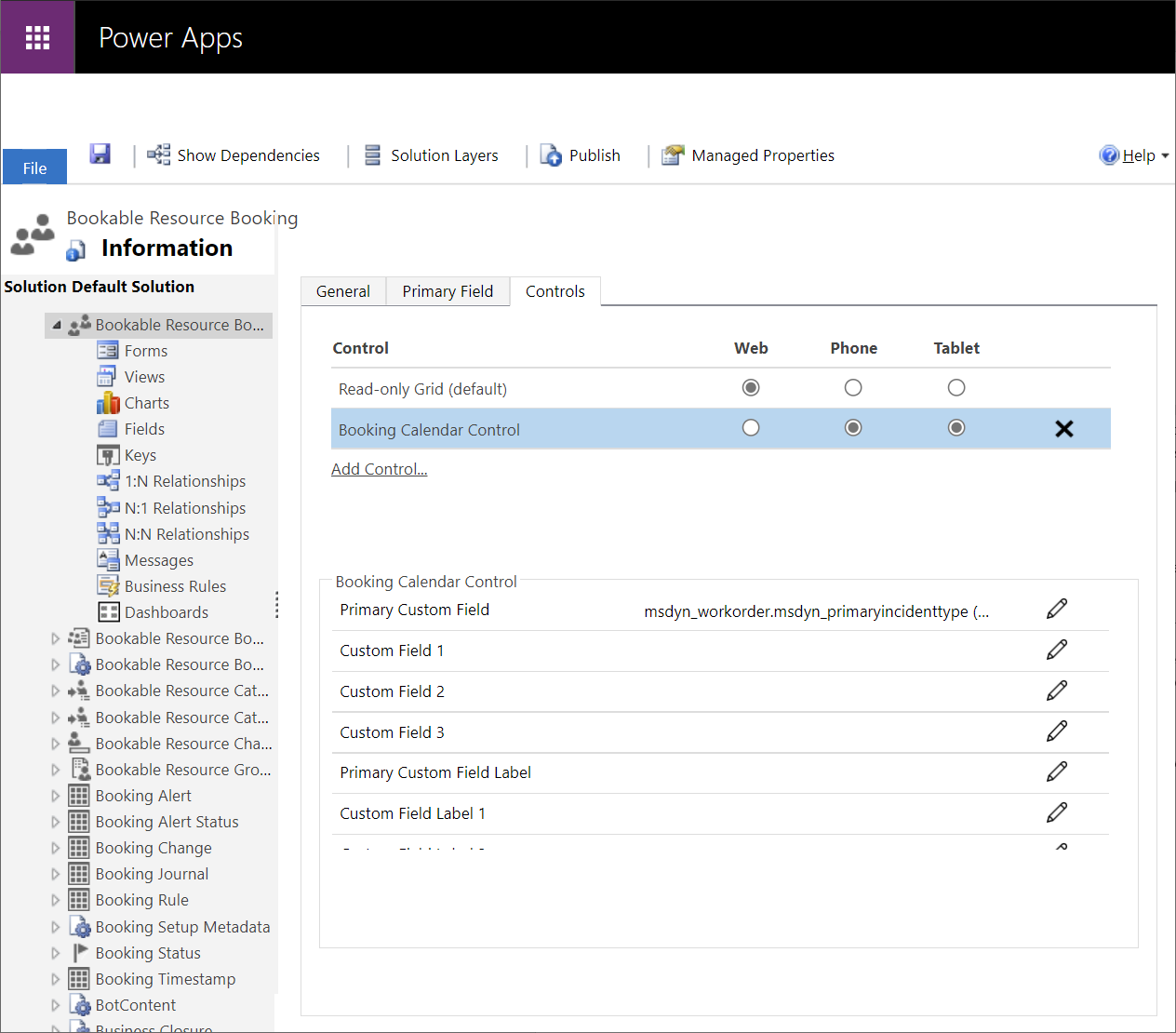 Screenshot of the mobile booking calendar control.