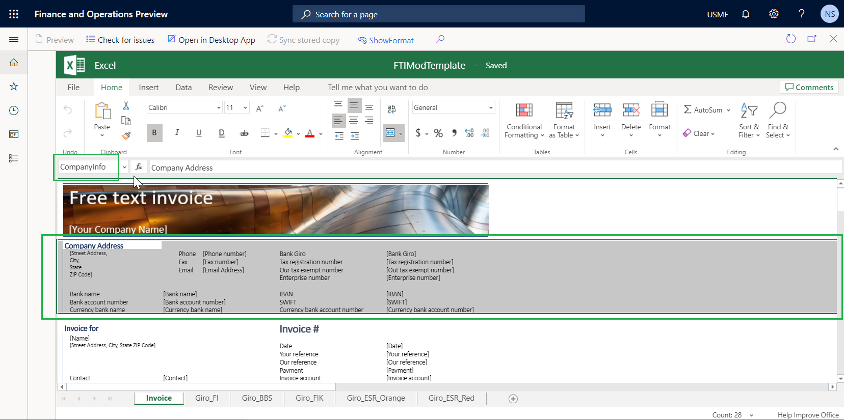 Screenshot of the CompanyInfo range selected.