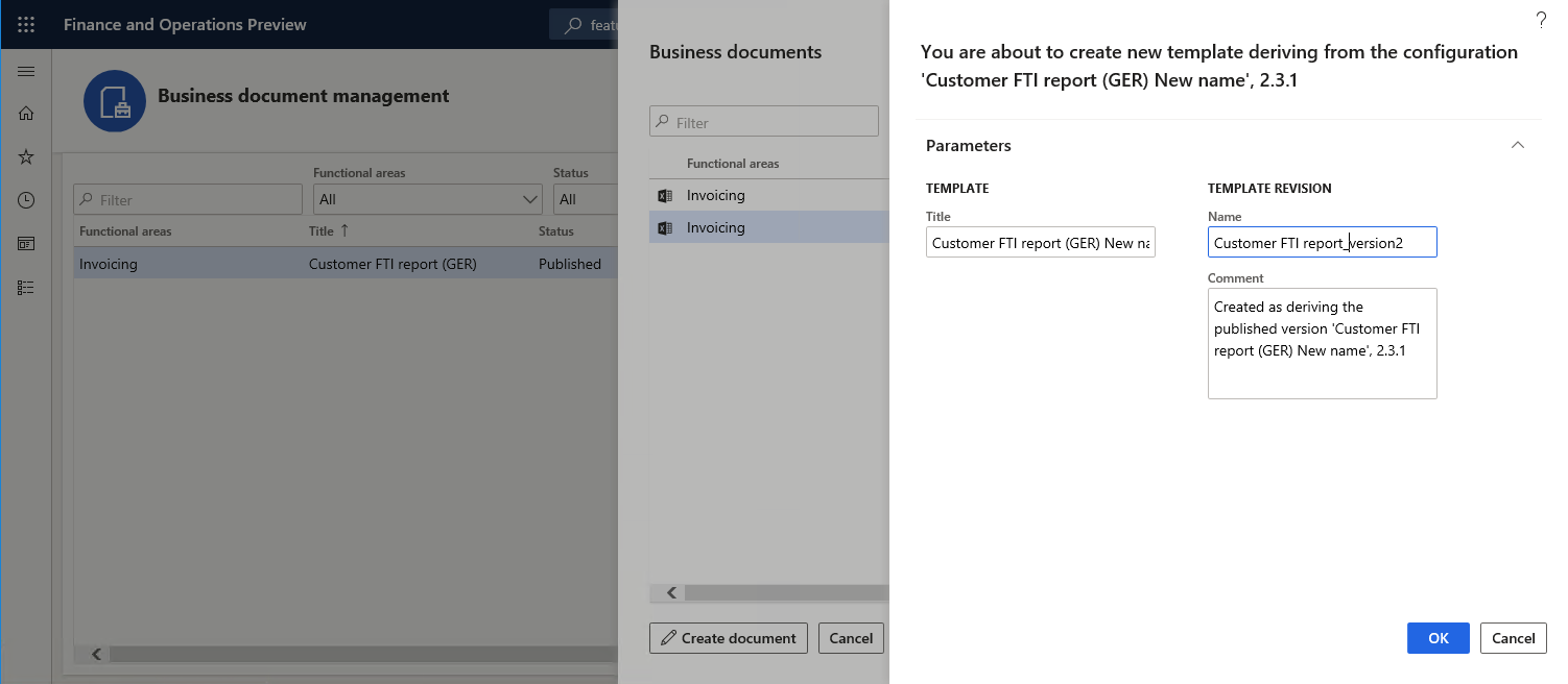Screenshot of Document creation dialog box.