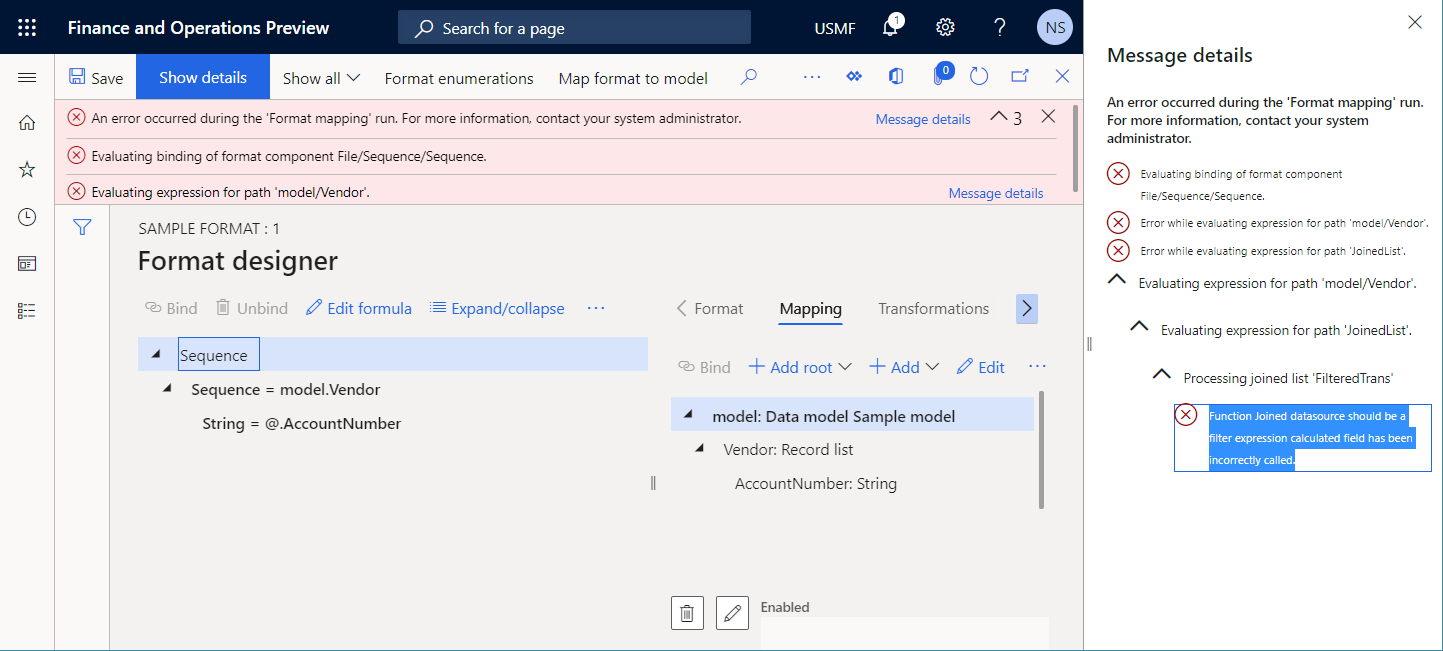 Screenshot of run the editable format on the Format designer page.