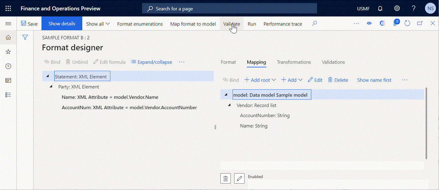 Screenshot of changed binding resolves validation warnings on the Format designer page.
