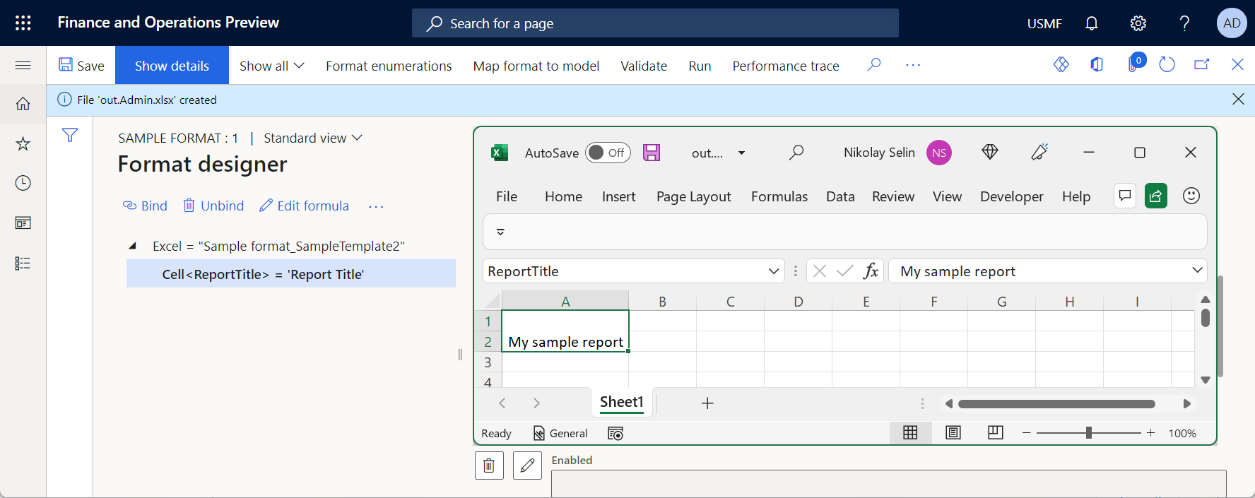 Screenshot of reviewing the generated document in the Excel desktop application.