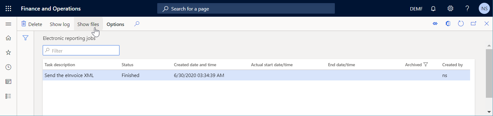 Screenshot of the Electronic reporting jobs page.