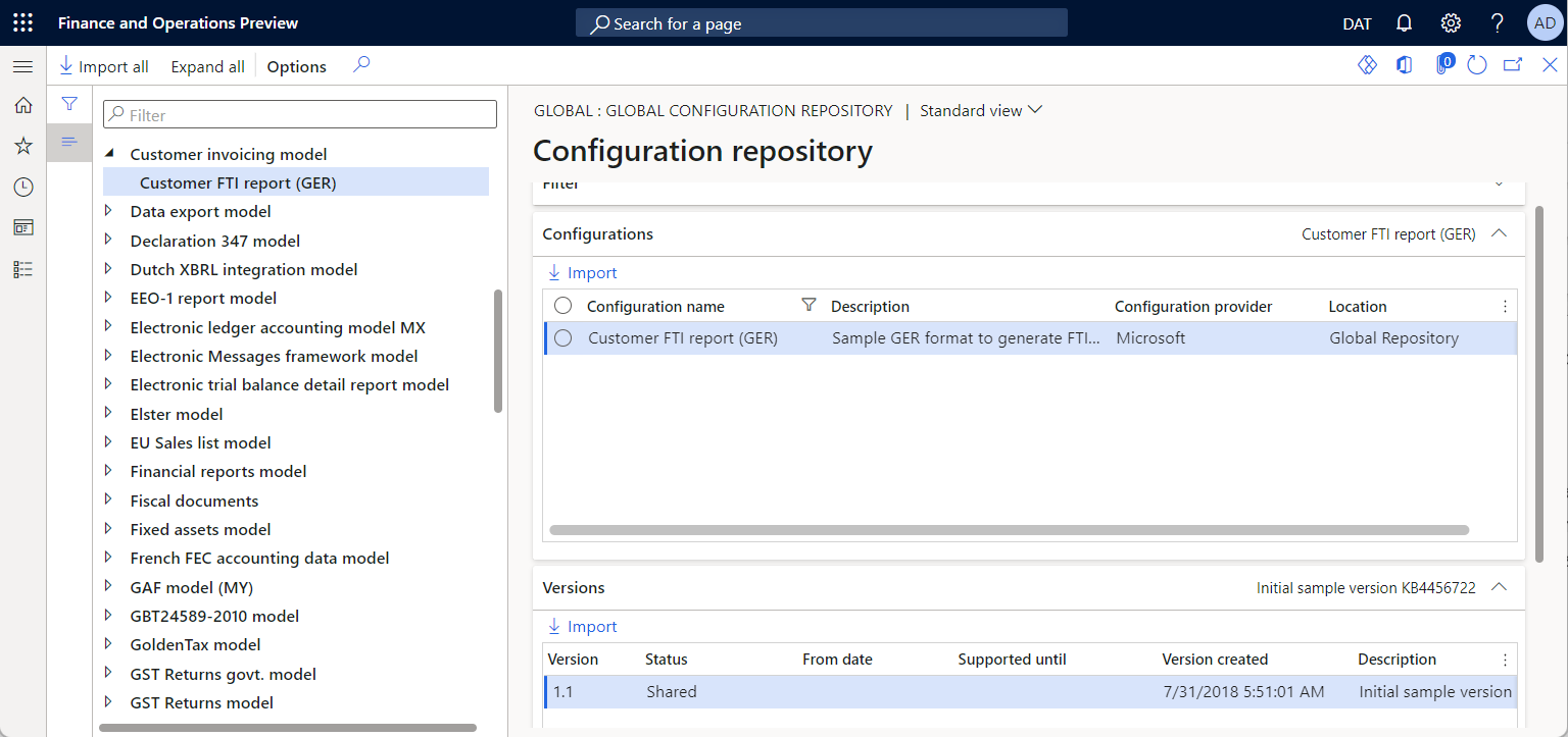 Screenshot of the published ER format configuration on the Configuration repository page.