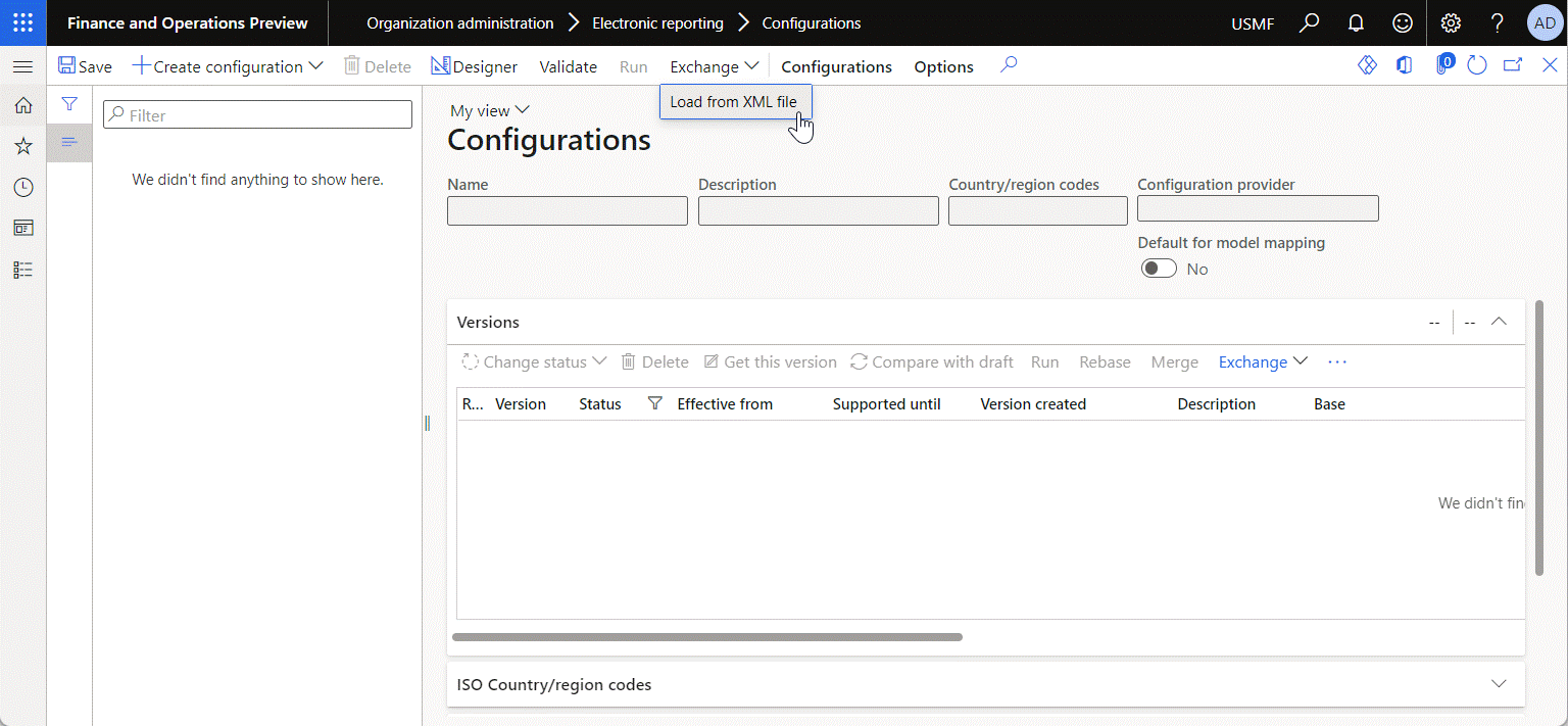 Screenshot of importing the ER format configuration version on the Configuration repository page.