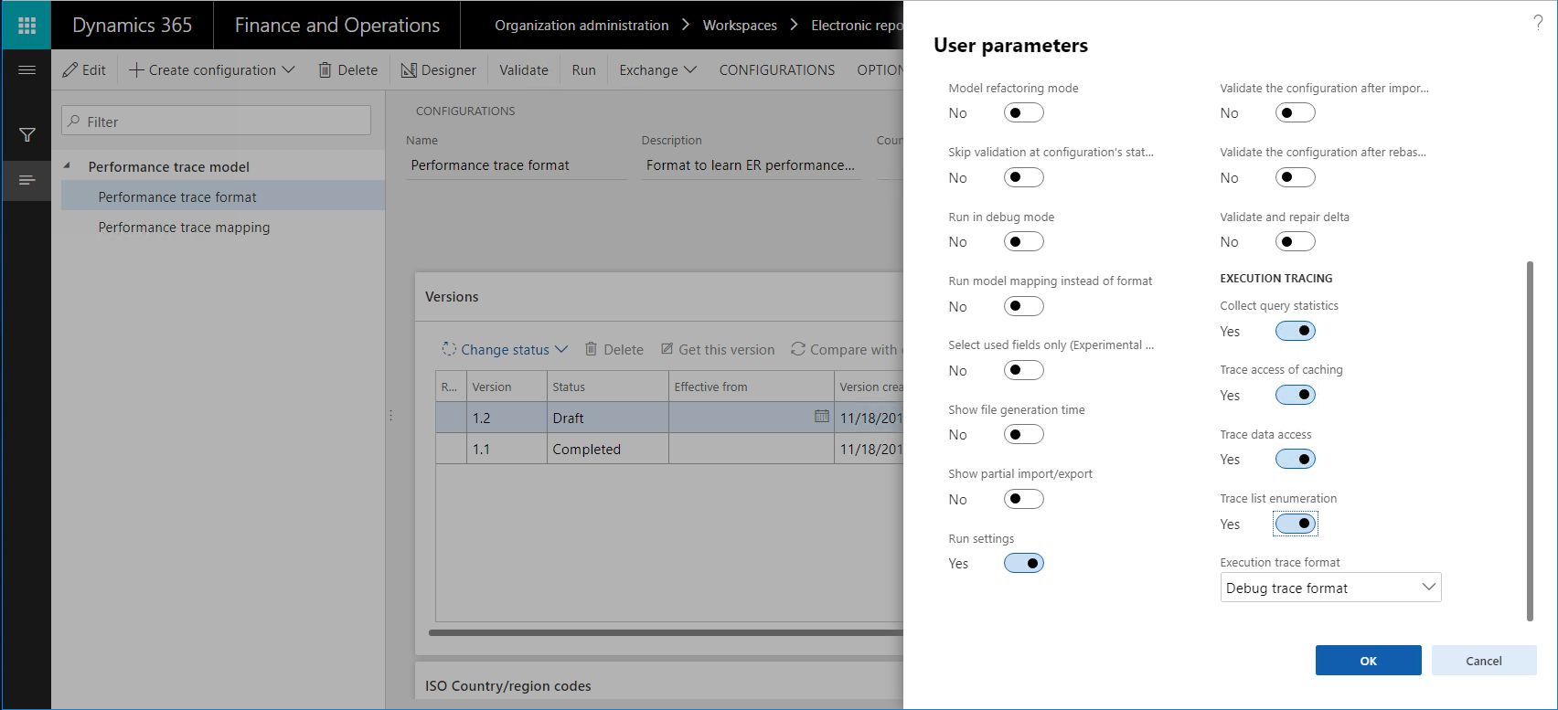 Screenshot of the User parameters dialog box.