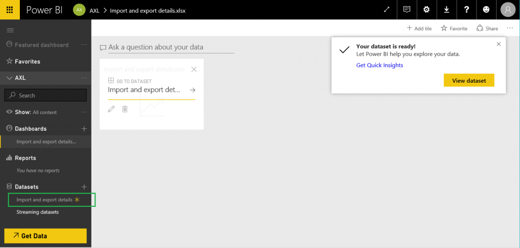 Screenshot of the dataset on the dashboard.